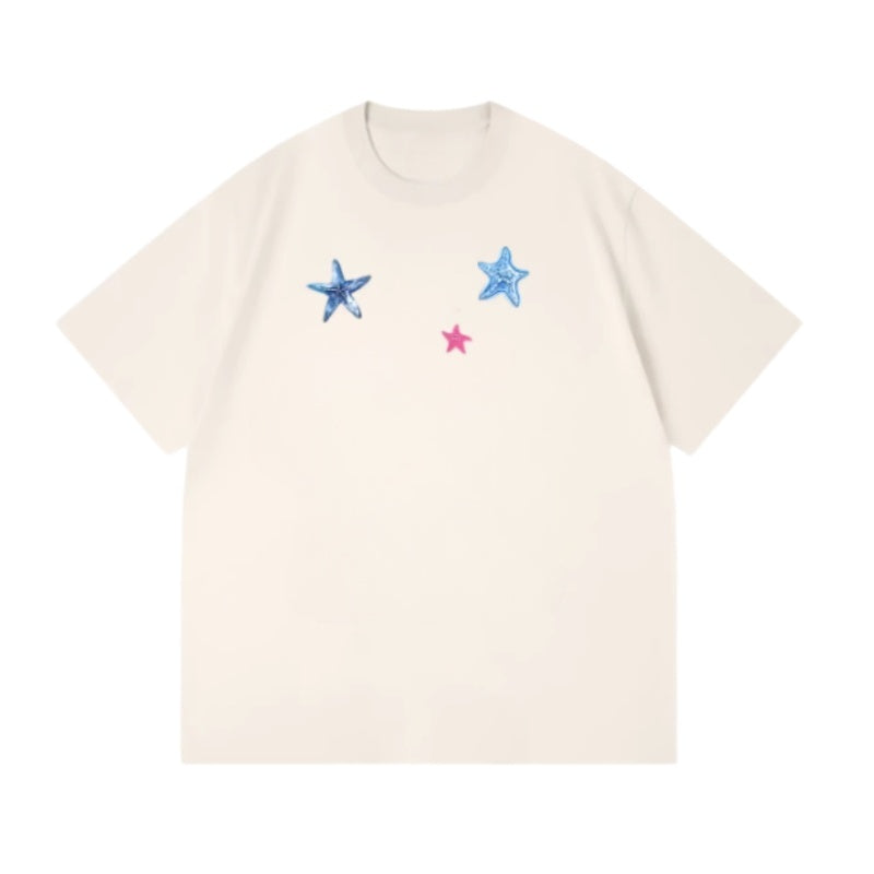 Cream White T-Shirt with Starfish Print