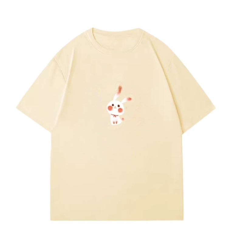 Apricot T-Shirt with Cute Bunny Graffiti Print